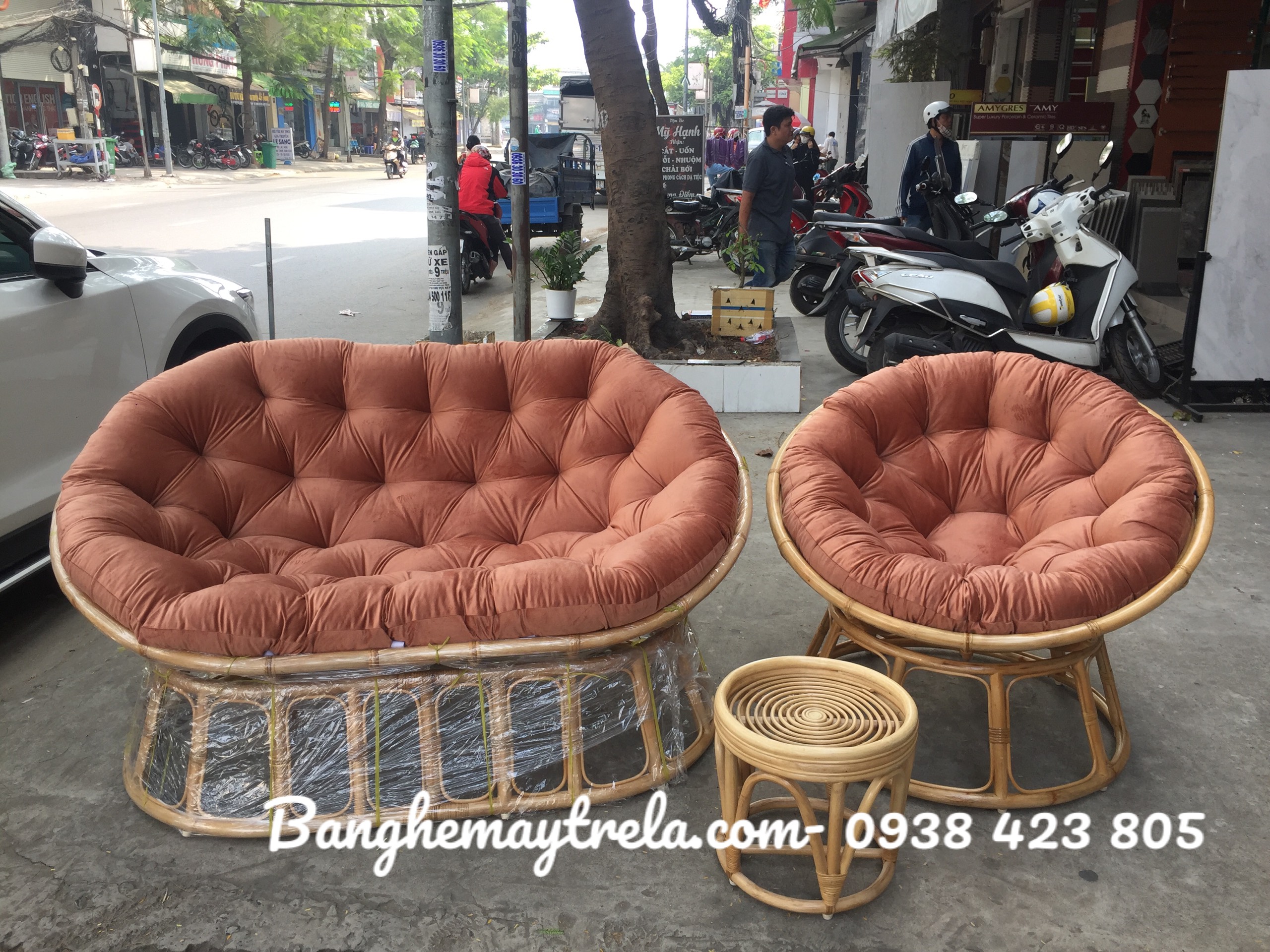 Ghế mây papasan đôi nằm thư giãn